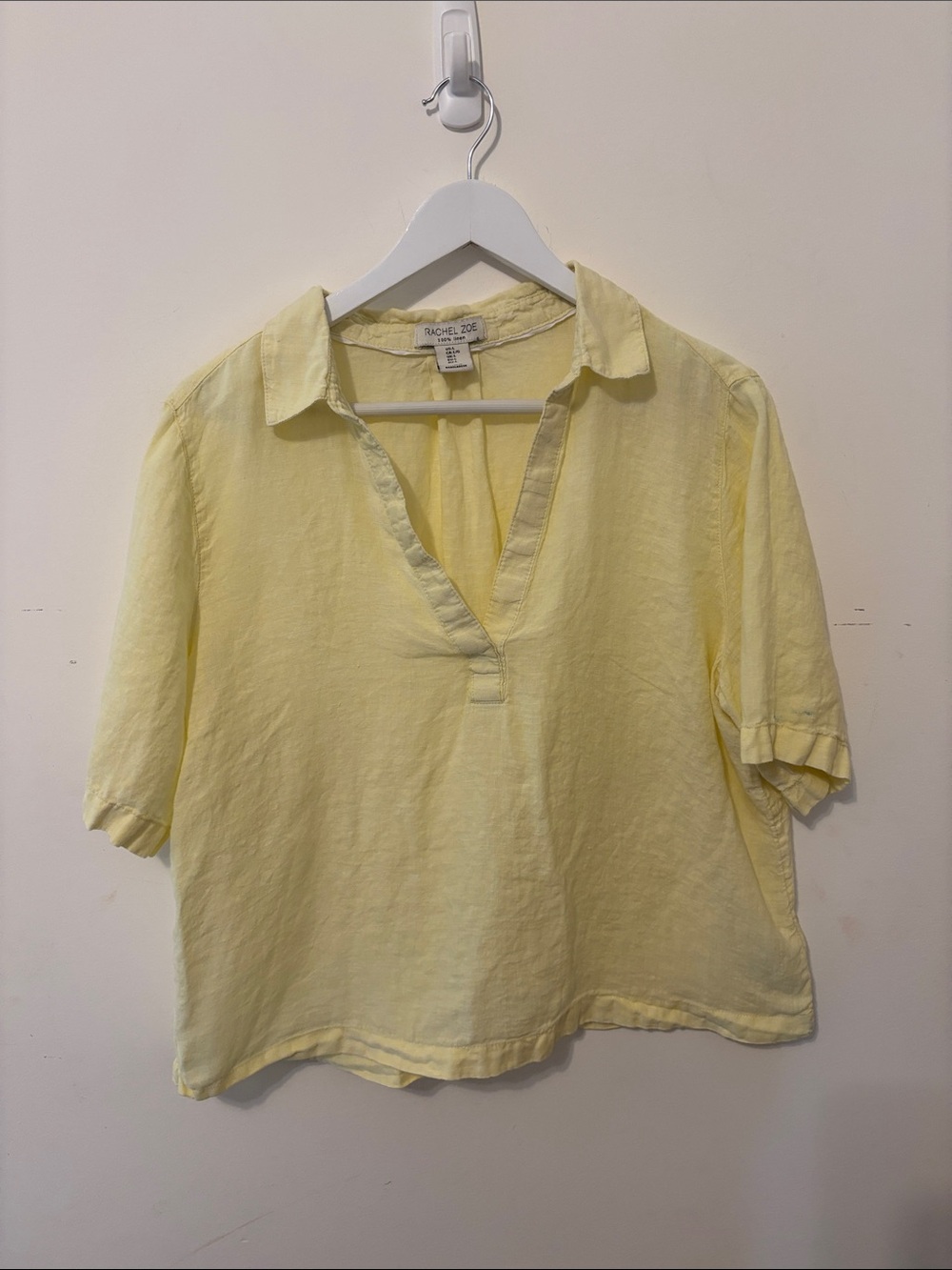 Pale Yellow Linen V-Neck Tunic Top